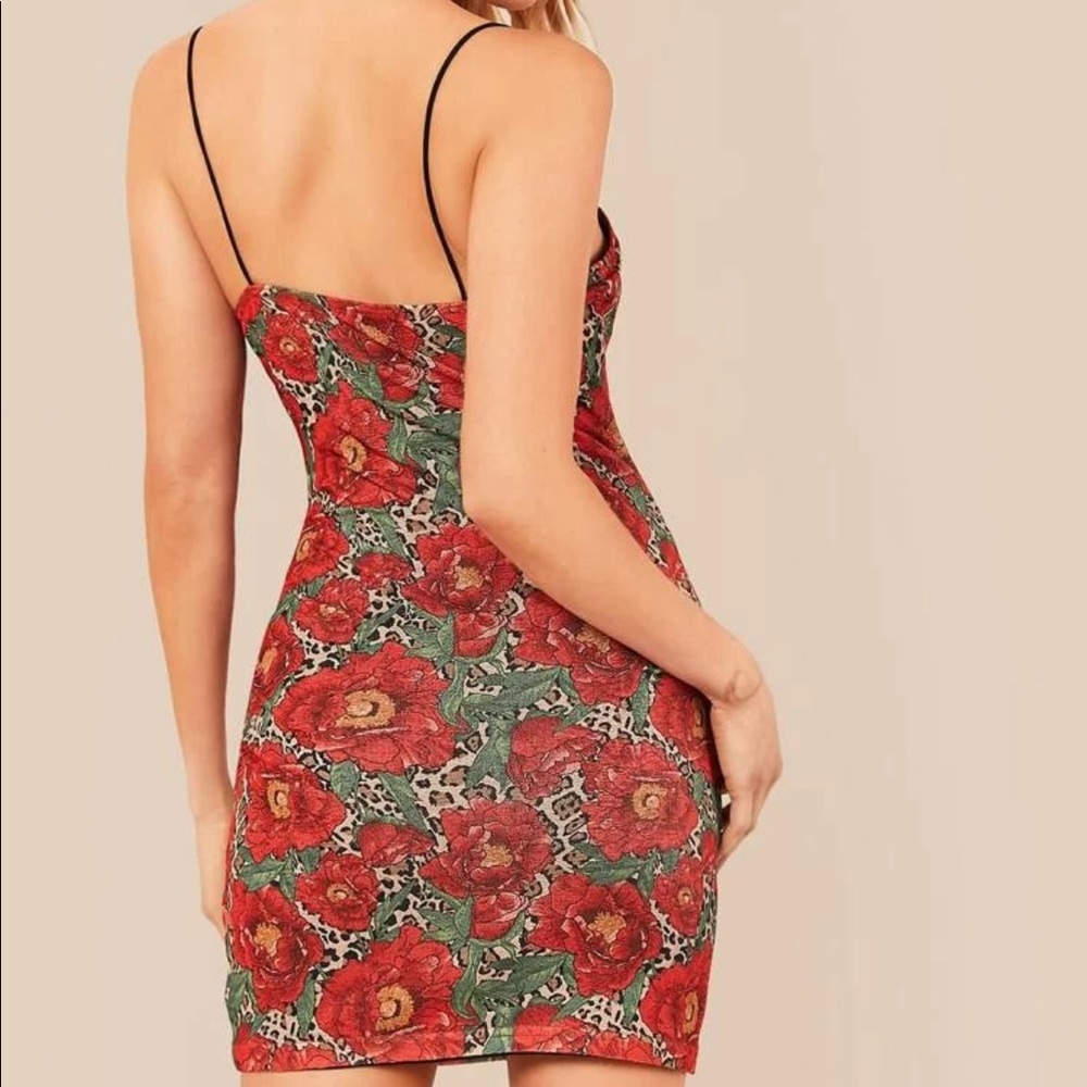 NWT XS Pretty Double Layer Floral Leopard Dress - Picture 4 of 8